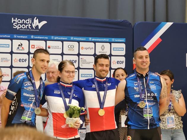 Thorigné d’Anjou 2023 : le podium femme-hommes National Eligible : François Dussaud 2e, Precilia, Timothy Chiabo, Cédric Travers 3e  